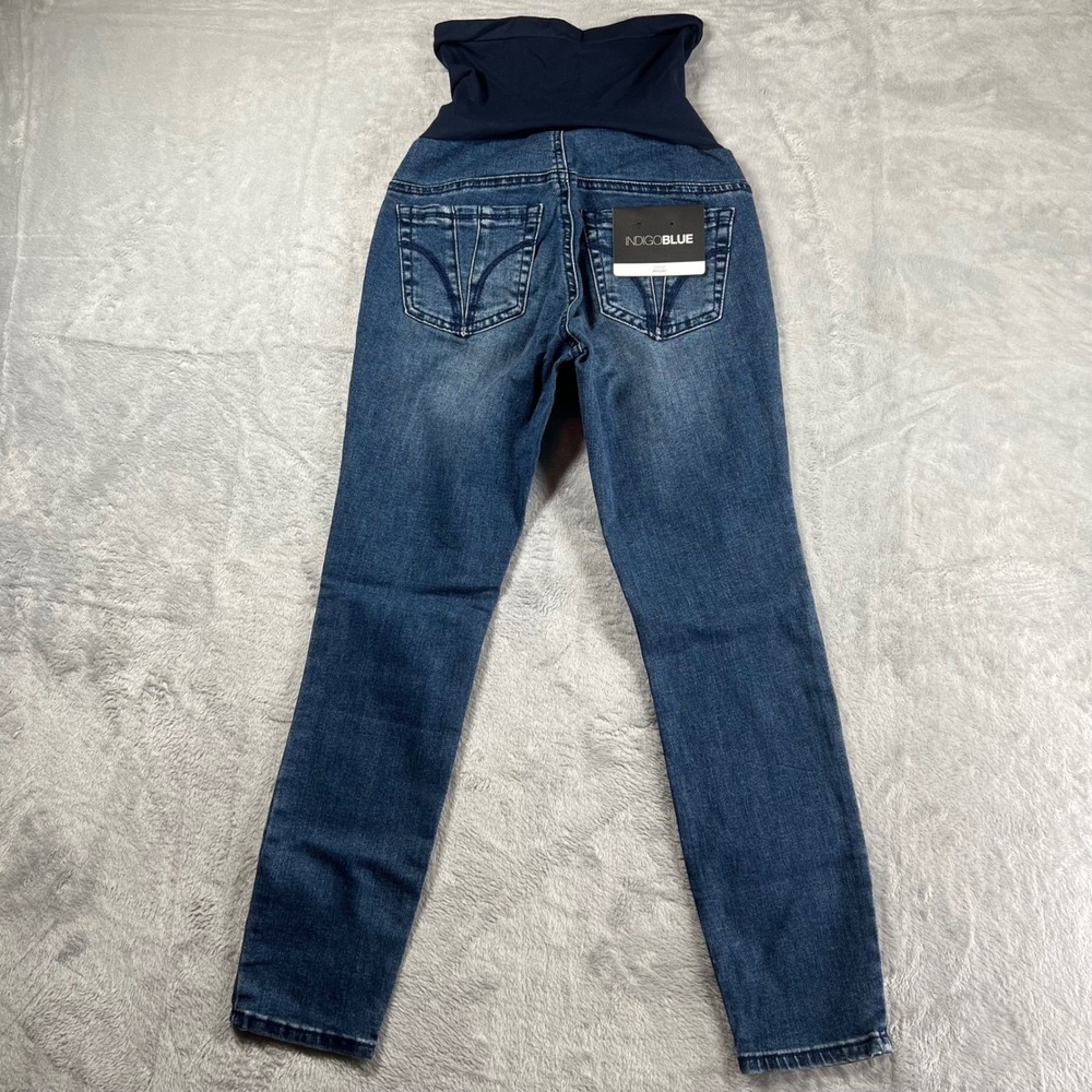 Indigo Blue Maternity Skinny Jeans Secret Fit Belly Dark Wash PXS Petite XS NWT - Picture 2 of 9